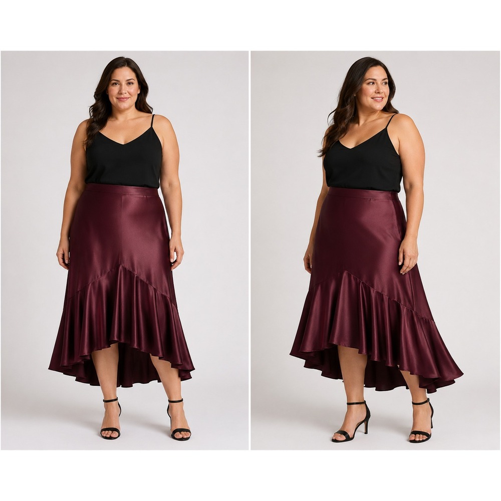 Lauren Ralph Lauren Skirt Women 18W Burgundy 100% Silk Flared Bias Maxi Plum 90s
